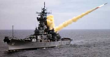 Tomahawk cruise missile being launched from U.S. warship