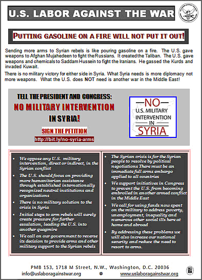 US Labor Against War statement on Syria